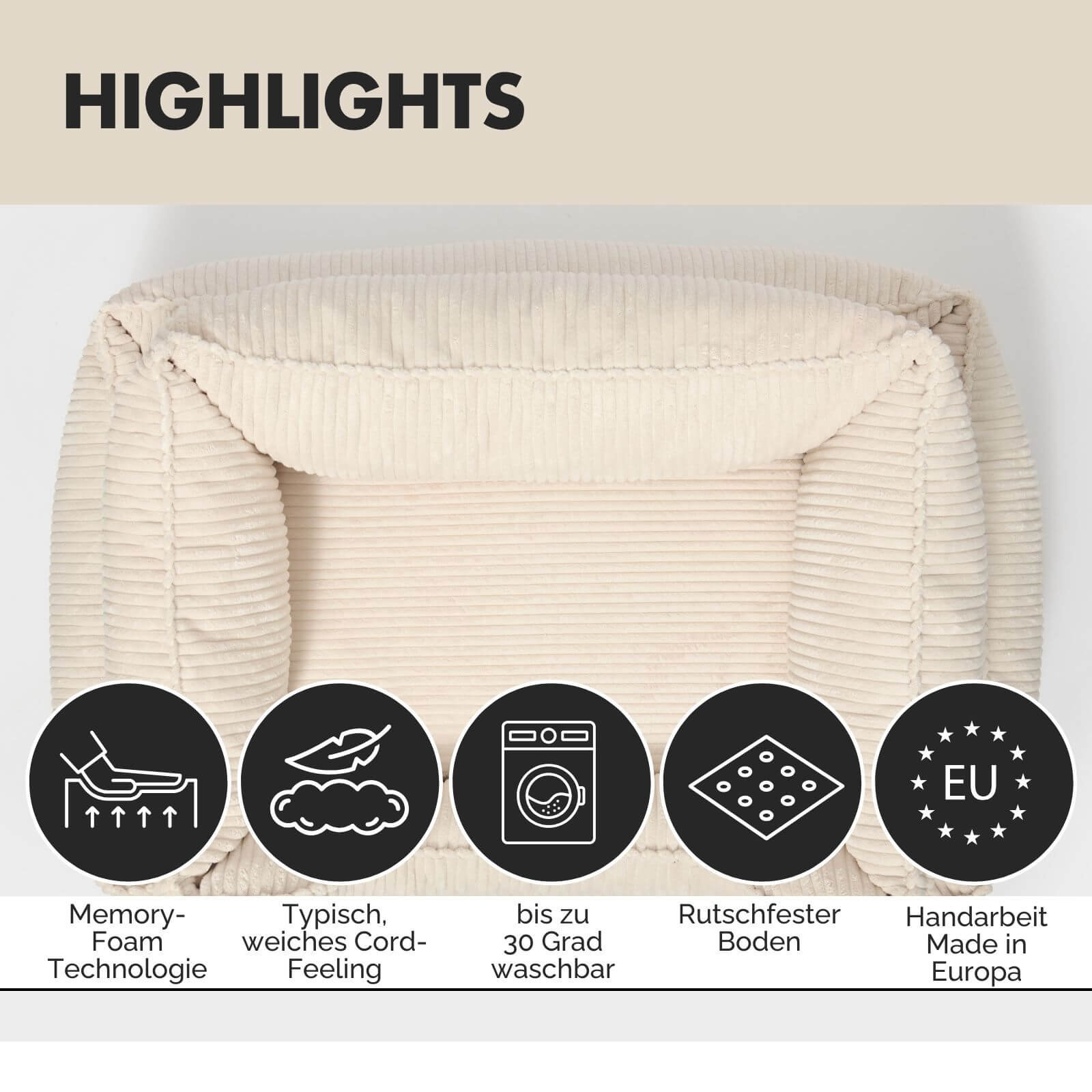 Hundebett ANTON Cord Beige - paw-wow