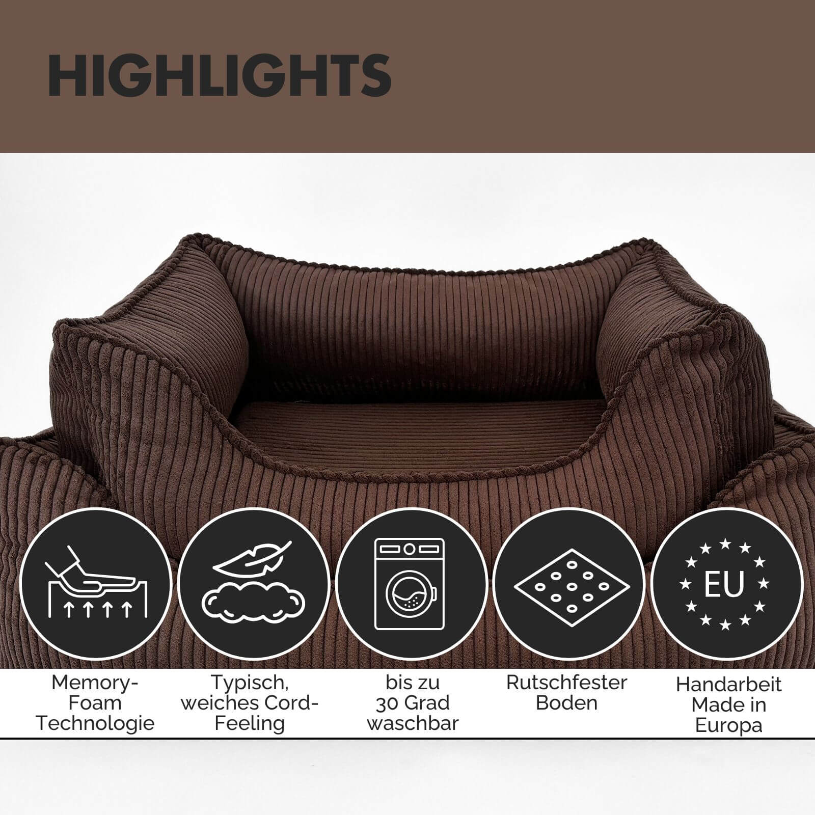 Hundebett ANTON Cord Braun - paw-wow