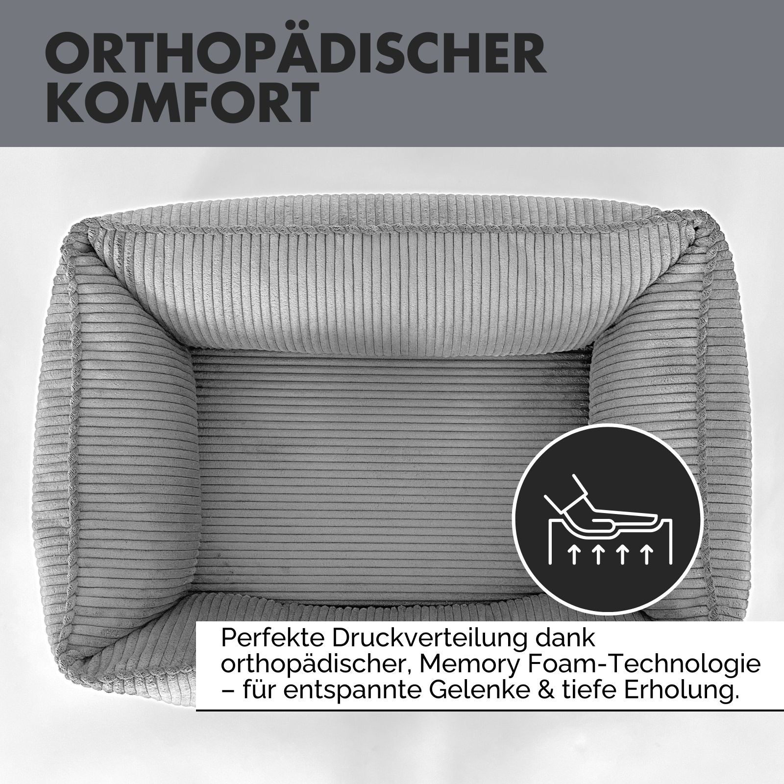 Hundebett ANTON Cord Grau - paw-wow