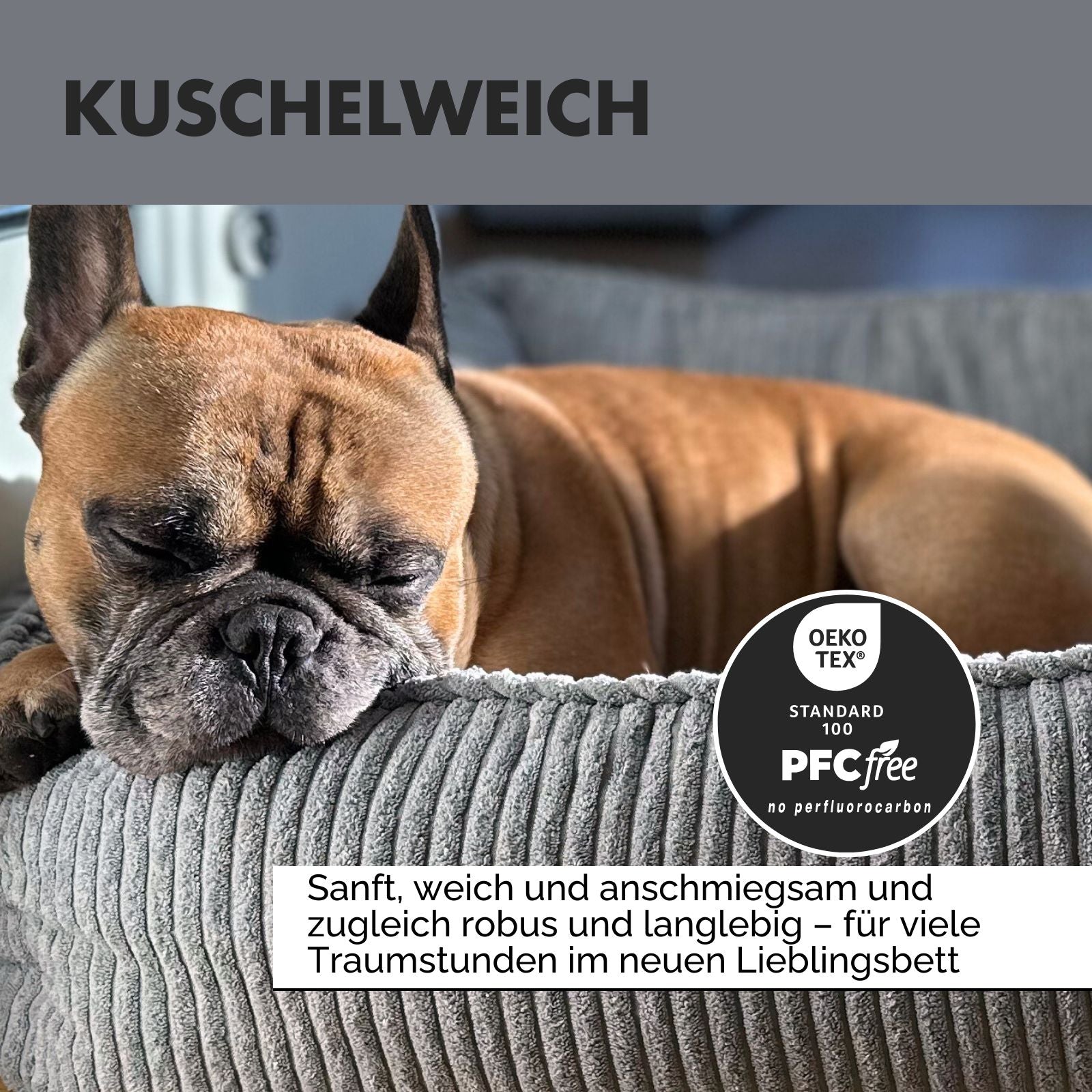 Hundebett ANTON Cord Grau - paw-wow