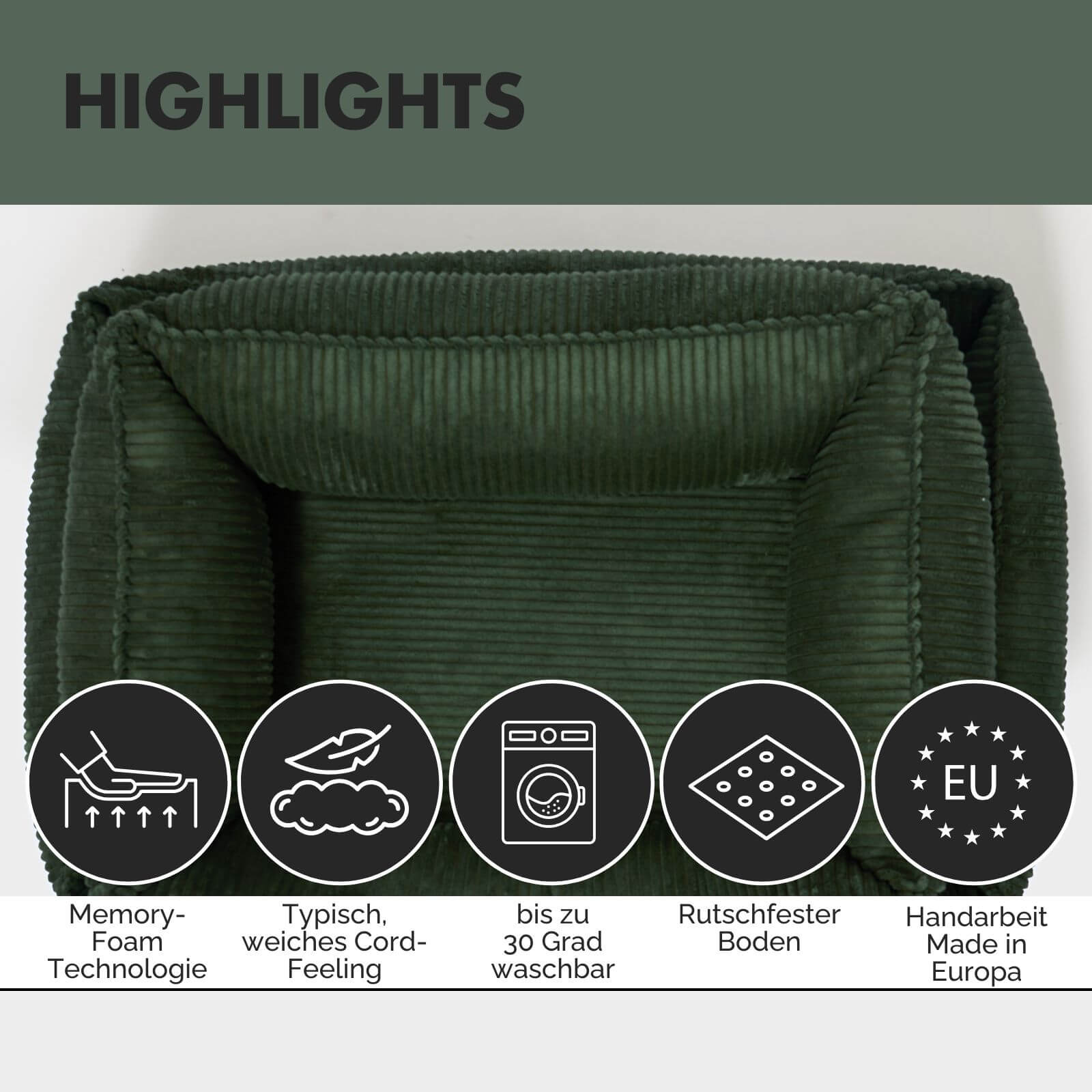 Hundebett ANTON Cord Olive - paw-wow