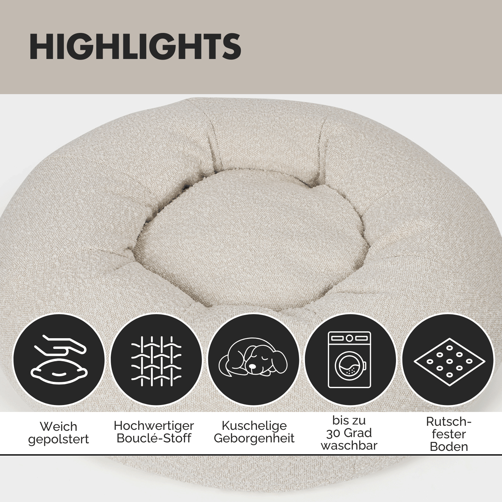 Hundebett LENI Bouclé Beige - paw-wow