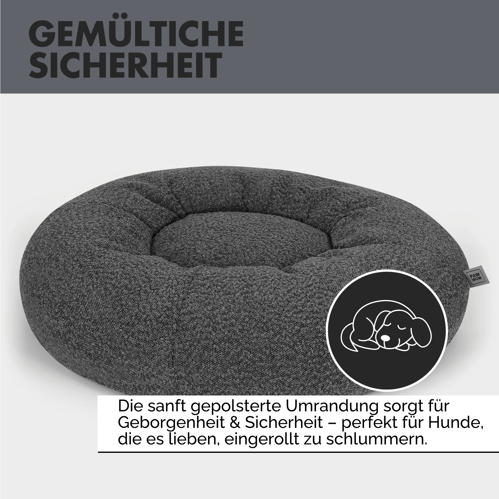 Hundebett LENI Bouclé Grau Ø 80cm - paw-wow
