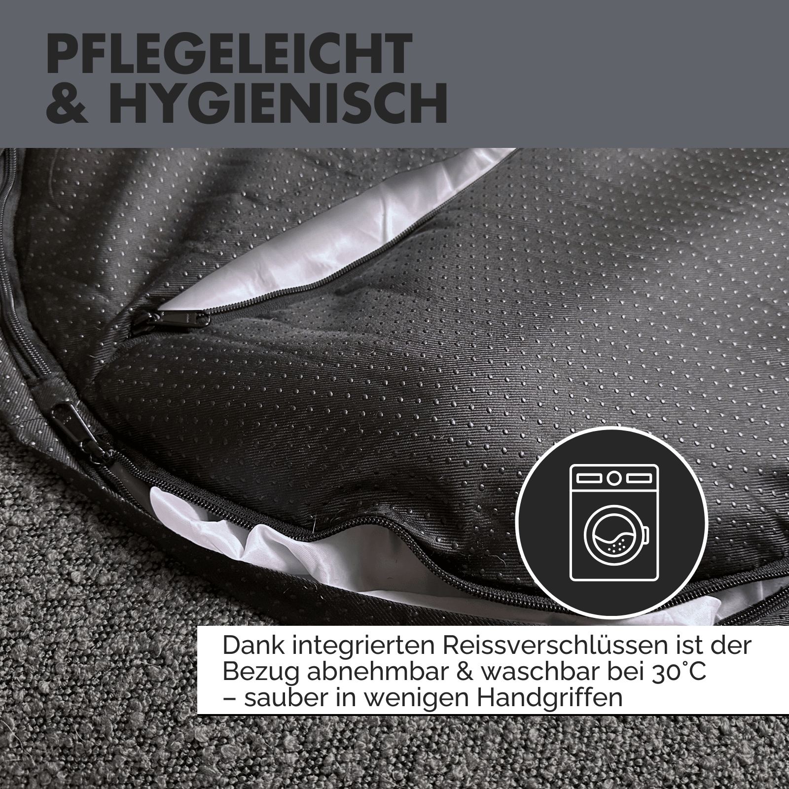 Hundebett LENI Bouclé Grau Ø 80cm - paw-wow