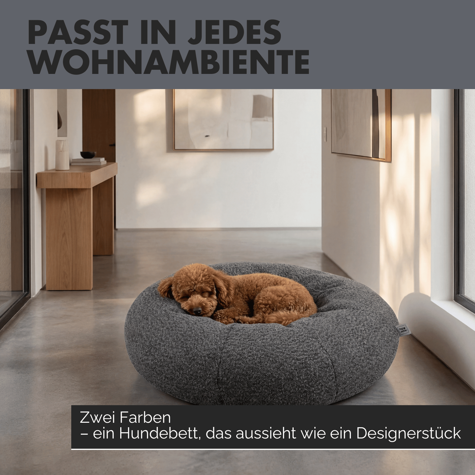 Hundebett LENI Bouclé Grau Ø 80cm - paw-wow
