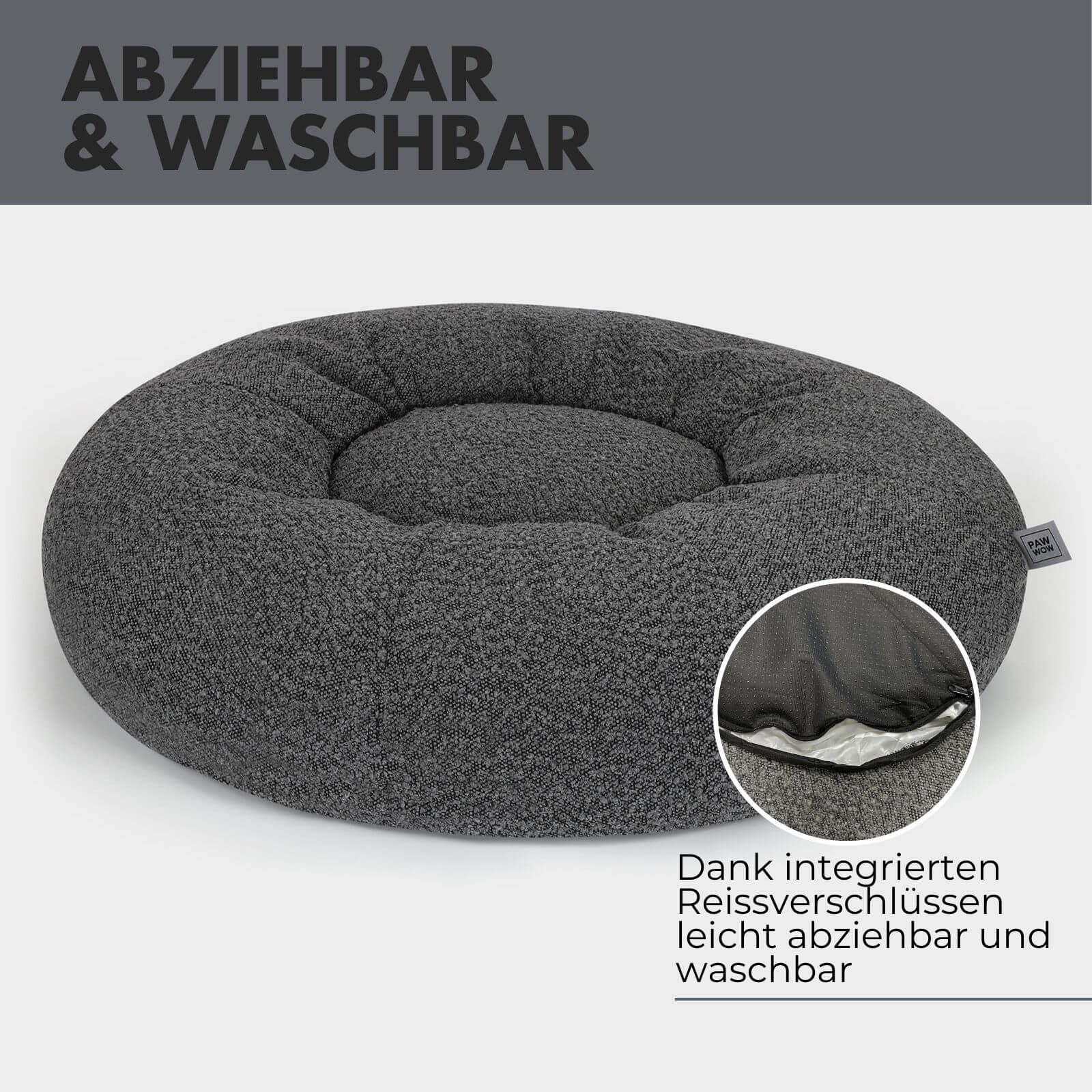 Hundebett LENI Bouclé Grau Ø 80cm - paw-wow