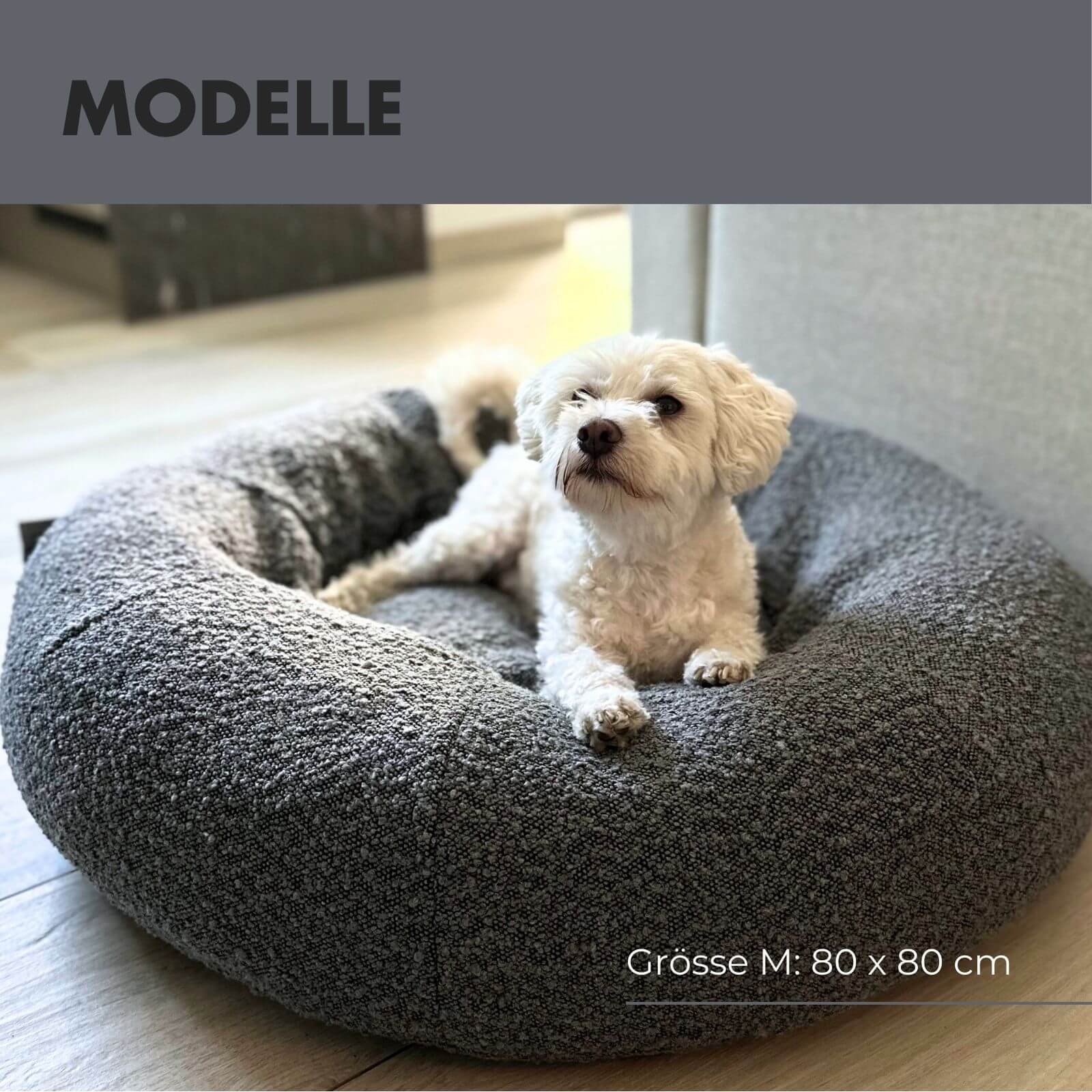 Hundebett LENI Bouclé Grau Ø 80cm - paw-wow