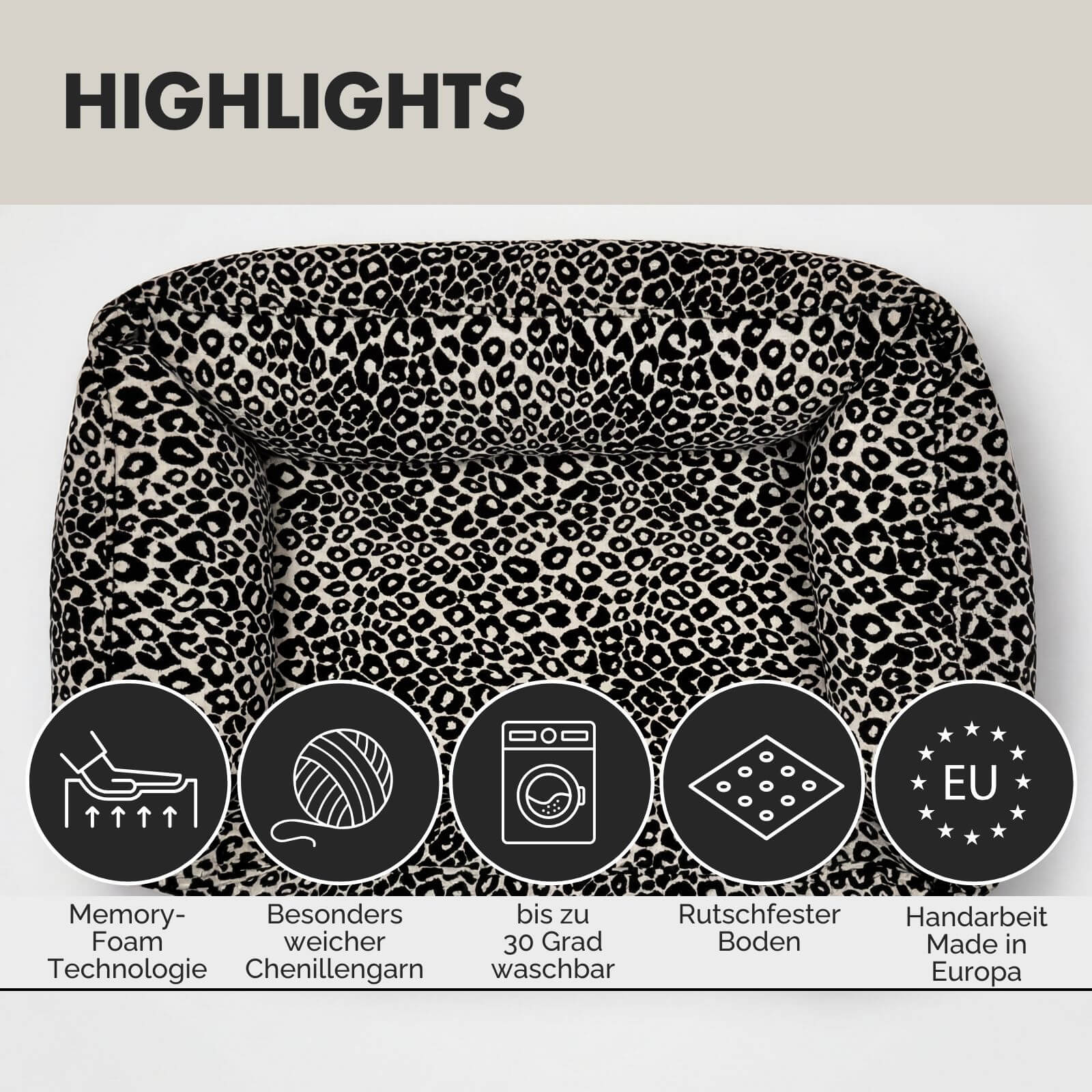 Hundebett LEONIE Beige Schwarz - paw-wow