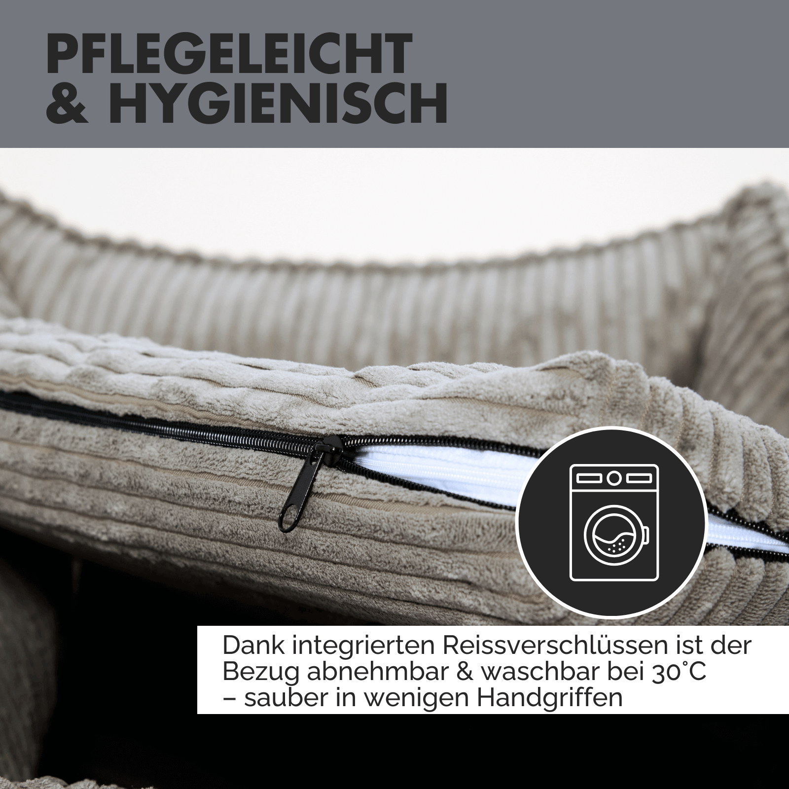 Hundebett ANTON Cord Grau - paw-wow