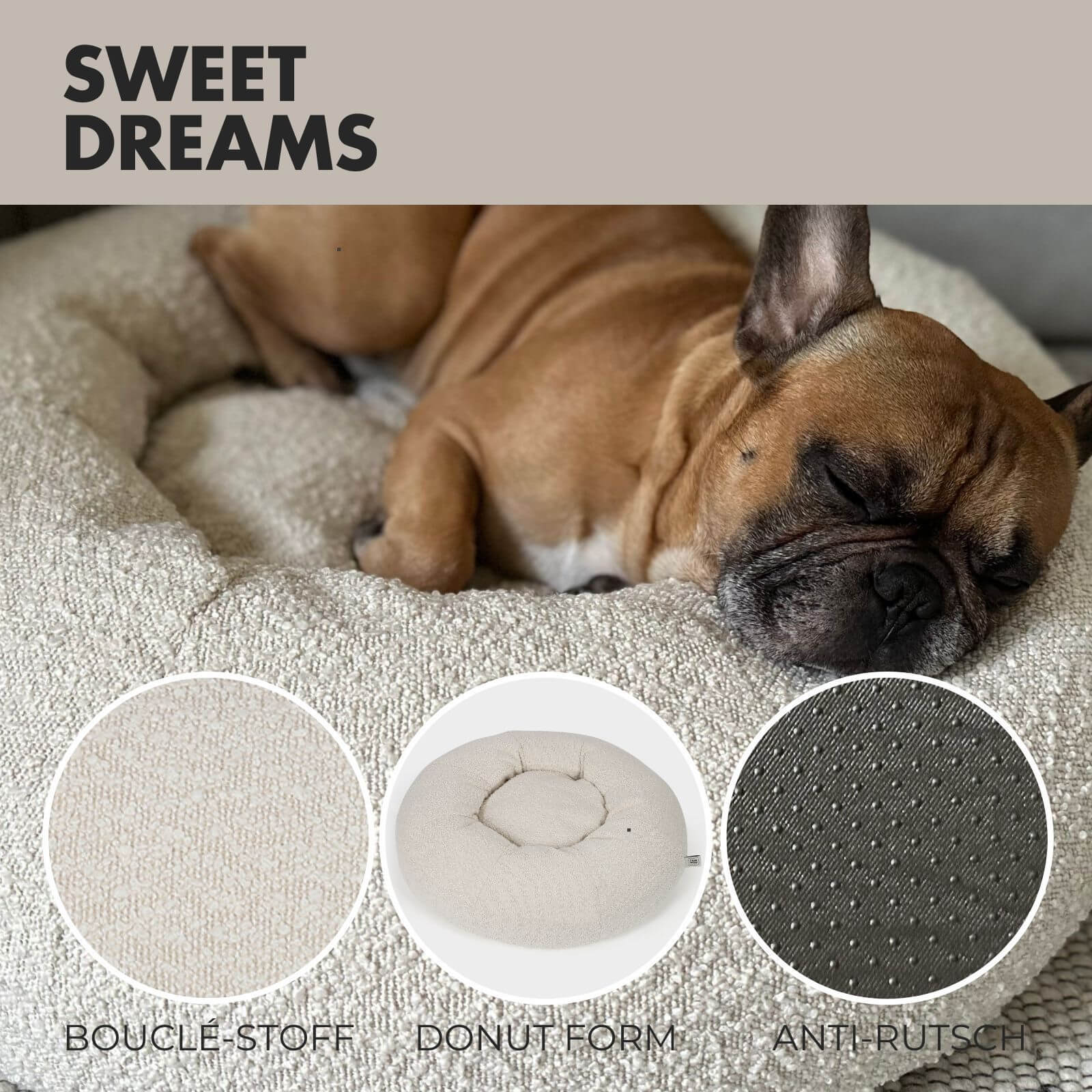 Hundebett LENI Bouclé Beige - paw-wow