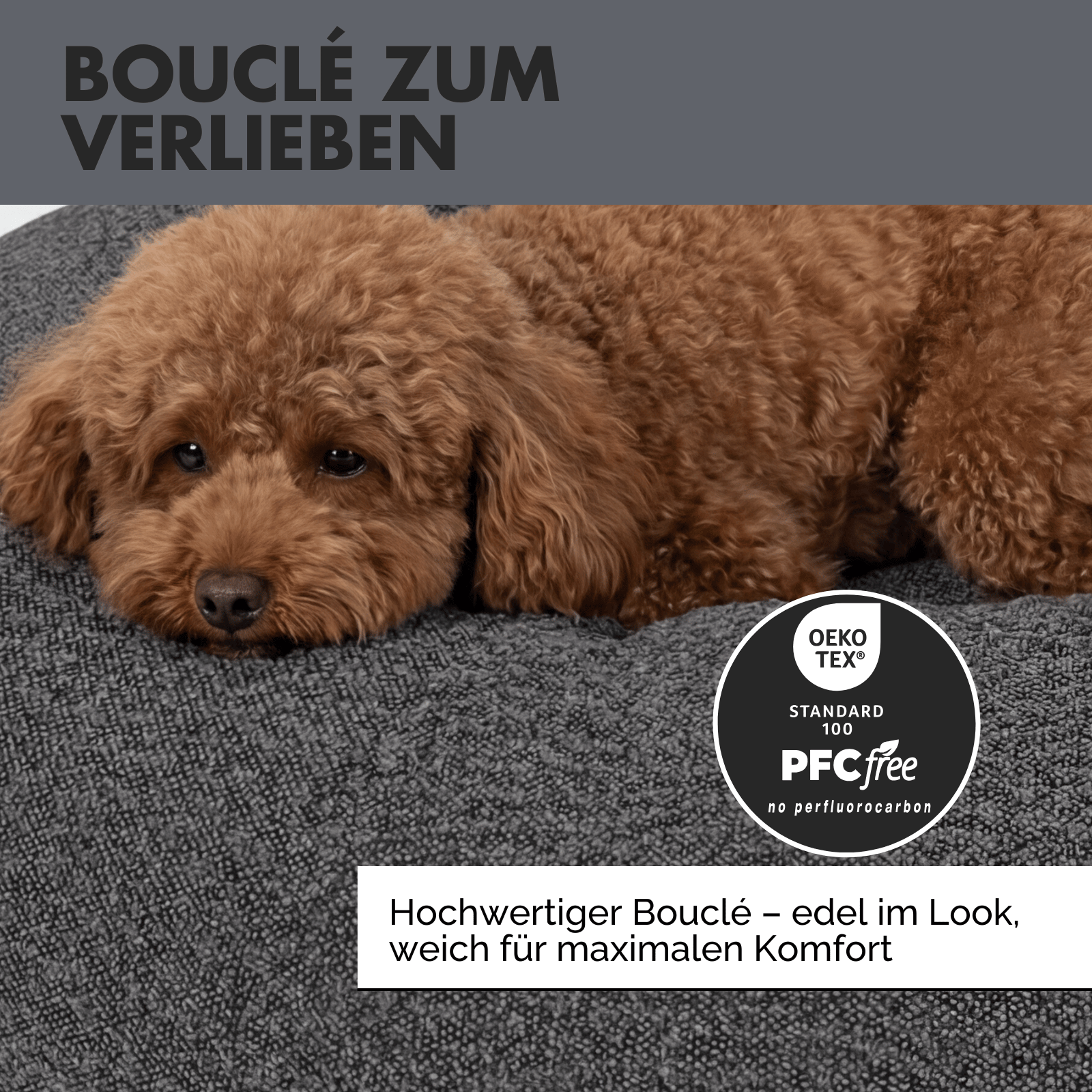 Hundebett LENI Bouclé Grau Ø 80cm - paw-wow