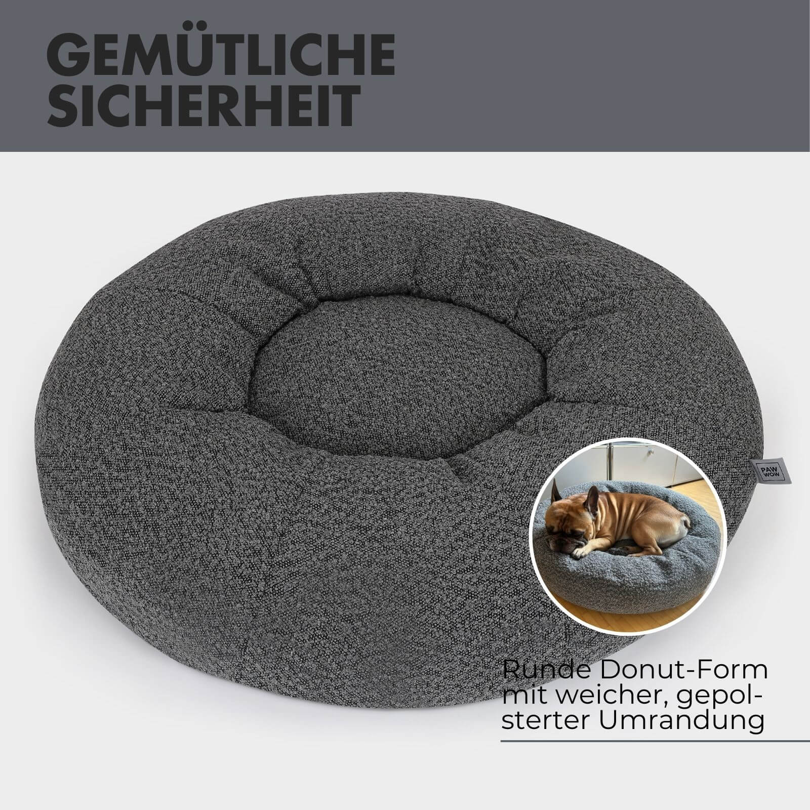 Hundebett LENI Bouclé Grau Ø 80cm - paw-wow