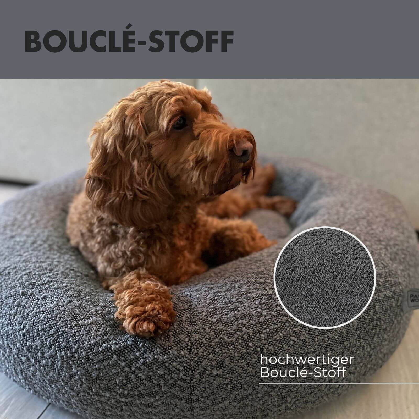 Hundebett LENI Bouclé Grau Ø 80cm - paw-wow