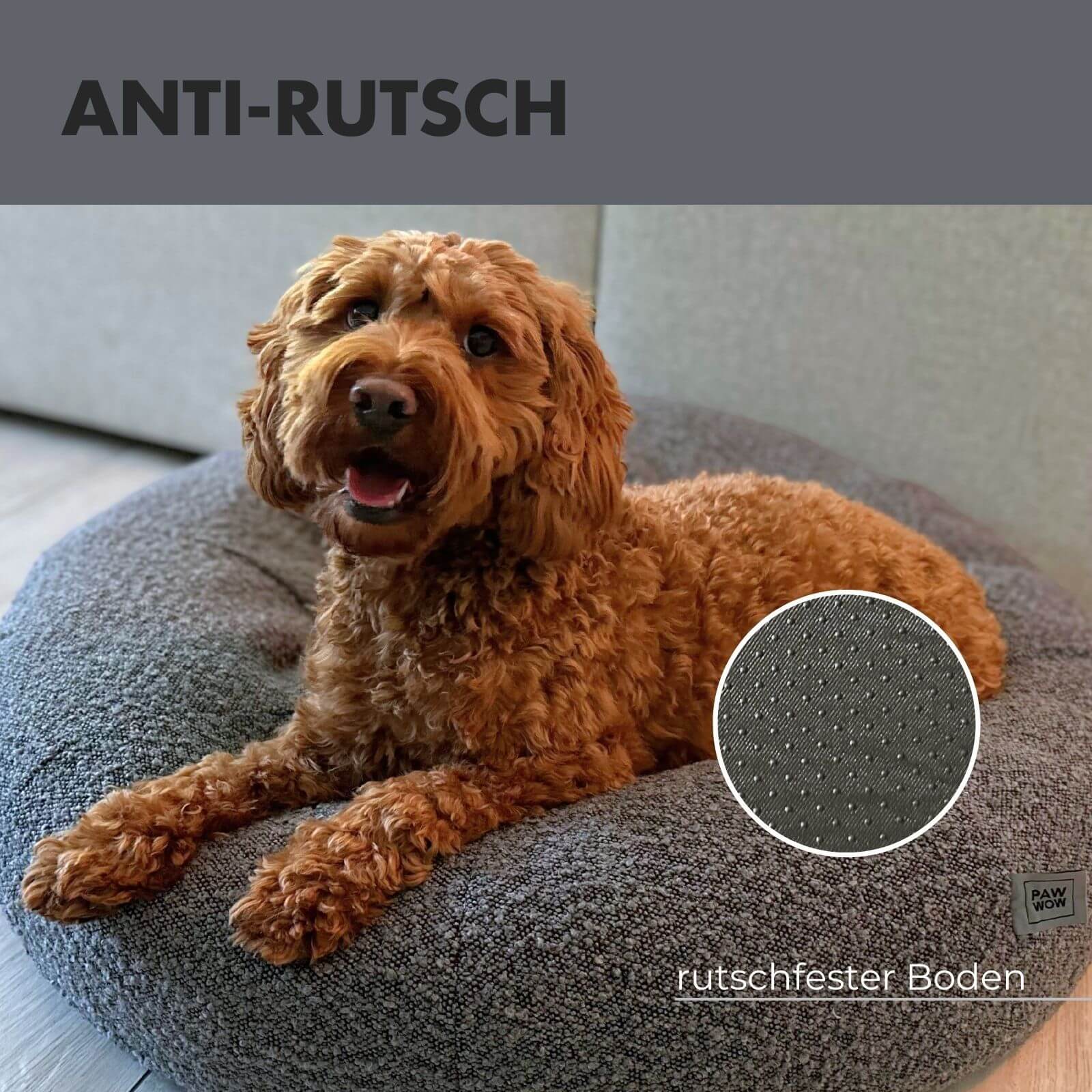 Hundebett LENI Bouclé Grau Ø 80cm - paw-wow